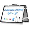 imageWhiteboard Dry Erase Boards Portable White Board Double Sided Magnetic Board StandFoldable Hanging Wall Desktop Boards Easel for Kids Students Teacher for School Home Kitchen Office 24x18 InchIvory Black
