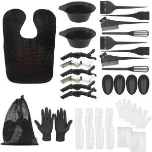 image62 Pieces Hair Dye Brush and Bowl Set Hair Dye Hair Coloring Kit Hair Dyeing Tools Bowl Disposable Gloves Dye Brush Ear Cover Clips Caps Hair Dye Mixer for Hair Coloring DIY Hair Dyeing Salon