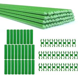 imageAmazeFan 50 PCS 2ft Tomato Plant Stakes Garden Stakes Metal and Support Plastic Coated Steel for Tomato Bean Cucumber Strawberry Flower Tree 50 Pack with 26 Stake Buckles26 connectors