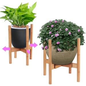 imageAmazeFan Adjustable Plant Stand MidCentury Bamboo Flower Pot Holder Fits up to 12quot Pots Natural Wood Grain IndoorOutdoor Modern Home Decor Plant Not Included bamboo01