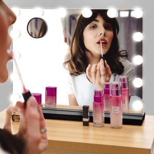 imageAmazeFan Large Vanity Mirror with Lights Hollywood Lighted Makeup Mirror with 14 Dimmable LED Bulbs for Dressing Room ampamp Bedroom Detachable 10X Magnification Spot Mirror Black