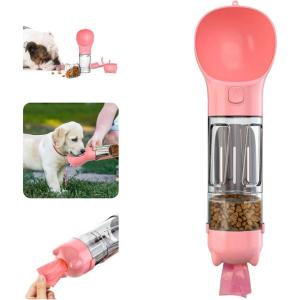 imageDog Water Bottle for Walking Multifunctional and Portable Dog Travel Water Dispenser with Food ContainerDetachable Design Combo Cup for Drinking and EatingSuitable for Cats and Puppy Pink