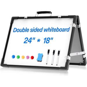 imageWhiteboard Dry Erase Boards Portable White Board Double Sided Magnetic Board StandFoldable Hanging Wall Desktop Boards Easel for Kids Students Teacher for School Home Kitchen Office 24x18 InchIvory Black